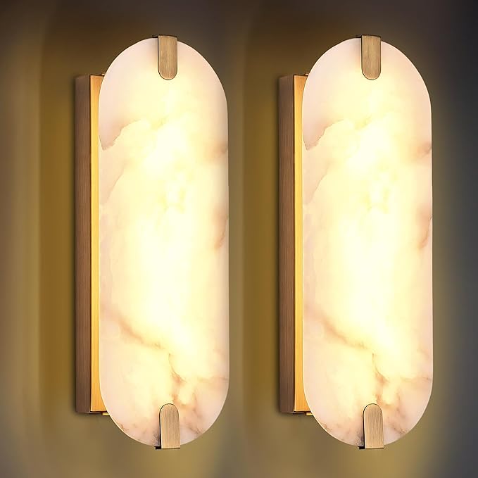 14.17in Alabaster Wall Sconces, Natural Marble Wall Light Set of Two, Modern by DLUCE