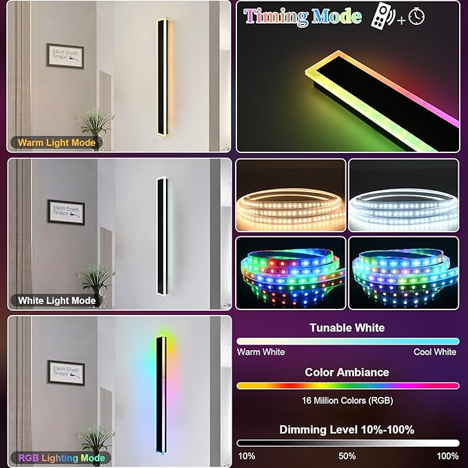 Outdoor Modern Wall Lights for Porch, 2 Pack RGB Long Outdoor LED Wall Lights - Image 6