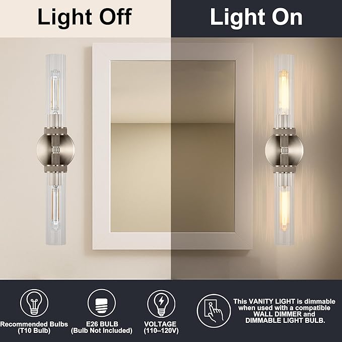 LaLuLa Brushed Nickel Vanity Lights – 2-Light Hardwired Bathroom Light Fixtures - Image 6