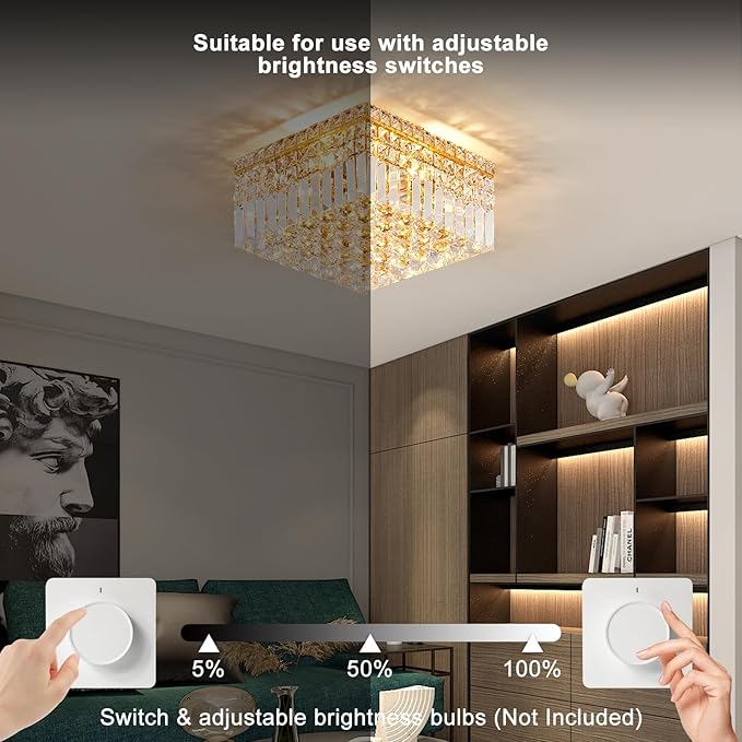 4-Light Gold Crystal Chandeliers Flush Mount Chandelier Light Fixture - Image 6