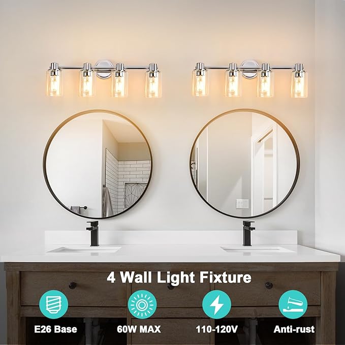 4 Light Bathroom Wall Light Fixtures Chrome Bathroom Wall Sconce - Image 5
