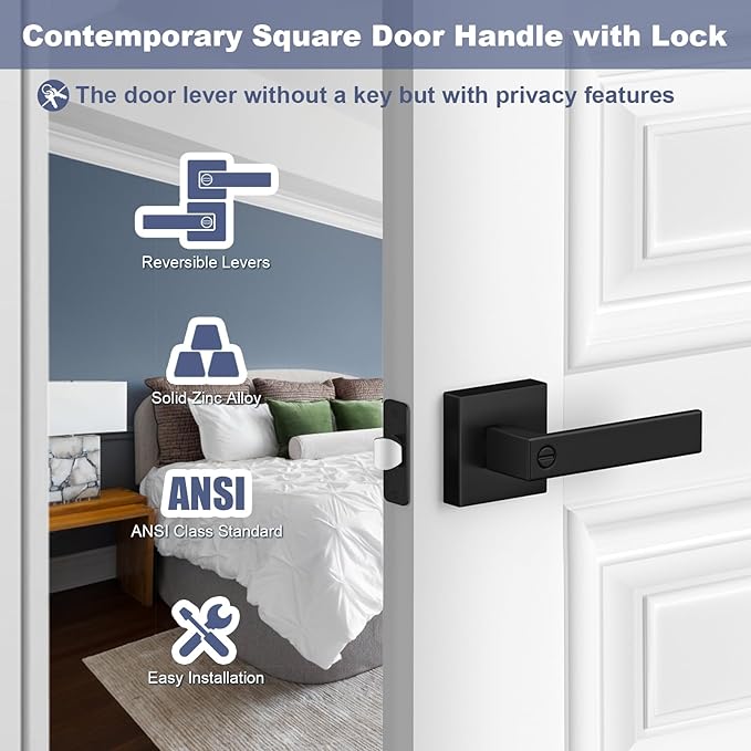 Estmoon Privacy Door Lock, 10 Pack Matte Black Keyless Door Handles Interior - Image 8