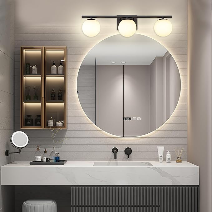 New Bathroom Vanity Light Fixtures Brushed Bronze Milk White Globe Glass Shade - Image 4