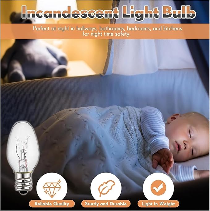 C7 Night Light Bulb 4 Watt, E12 Candelabra Base, 15 Lumens, Small Light Bulb - Image 4