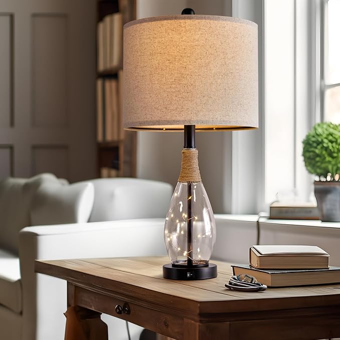 OYEARS Bedside Table Lamp with USB, 23‘’ Black Modern Nightstand Lamps - Image 7