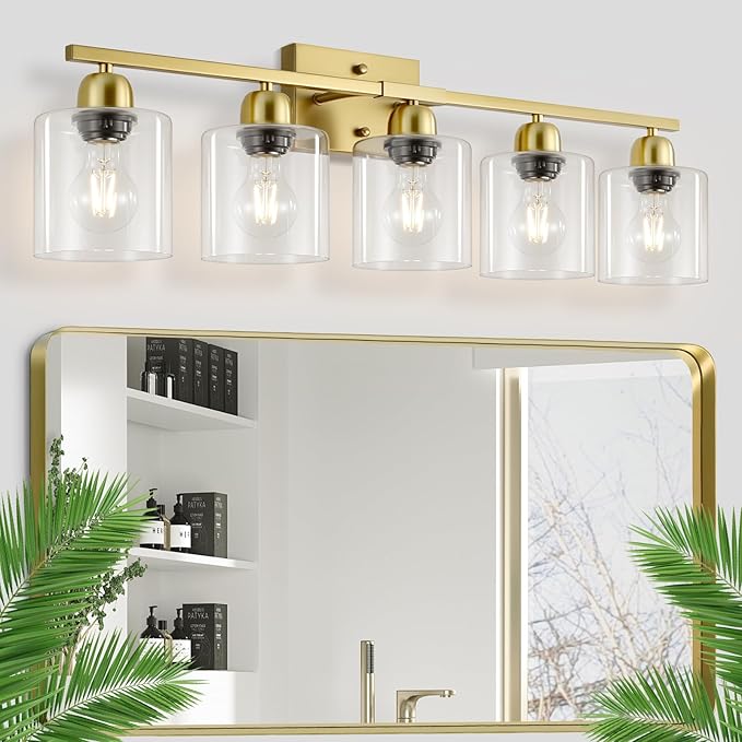 Modern Brushed Gold 5 Light Bathroom Vanity Light, 31 inch Vanity Lights by FAISHILAN