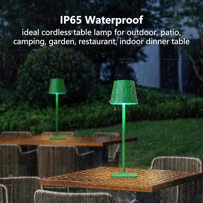 Green Cordless Table Lamp Set of 2-3 Color Stepless and Dimmable - Image 4