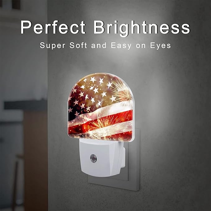 America Flag with Fireworks Night Light Plug into Wall, Vintage The USA Flag - Image 2