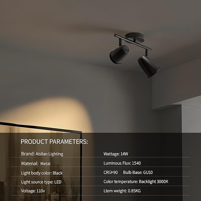 Aisilan LED 2-Light Track Lighting Fixtures Ceiling, Matte Black GU10 Track - Image 5