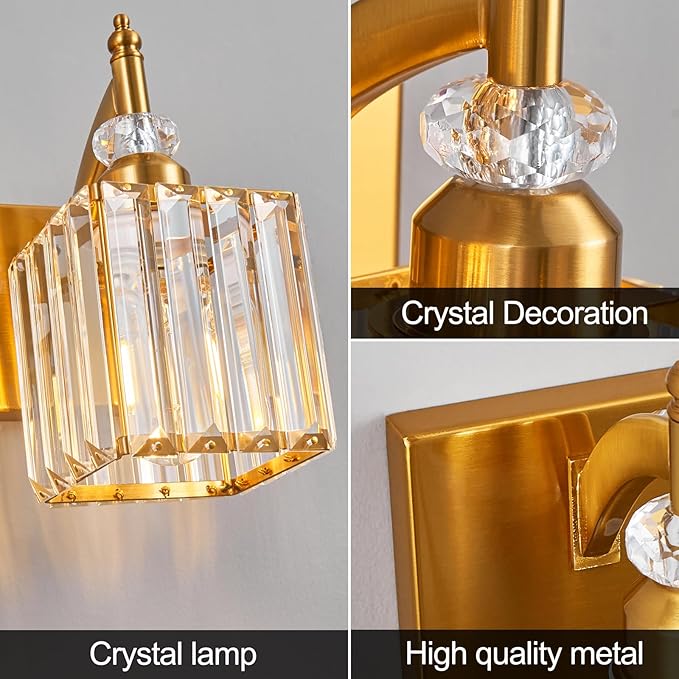 Modern Bathroom Vanity Light 2-Light Gold Crystal Light Fixtures Over Mirror - Image 5