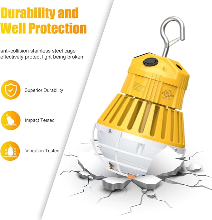 LED Temporary Work Light 80W, 10400LM 5000K Portable Hanging Construction Light - Image 5