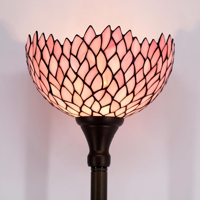 WERFACTORY Tiffany Floor Lamp Pink Stained Glass Wisteria Light 12X12X71 Inches - Image 2