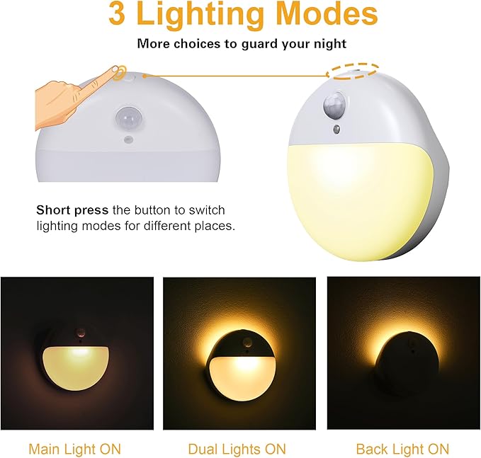 2 Pack Motion Sensor Night Light, 3 Lighting Modes, Stepless Dimming, - Image 4