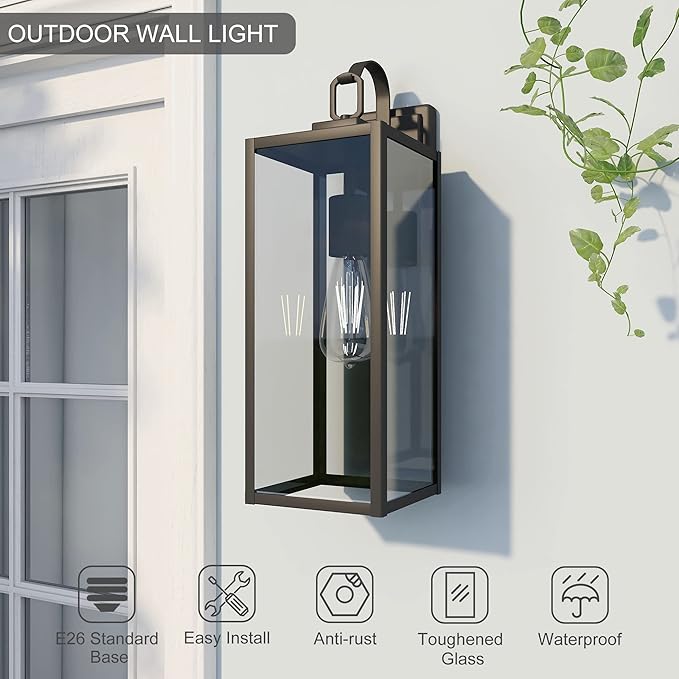Pia Ricco Large Size Outdoor Wall Lights, 2 Pack 18 Inch Matte Black Exterior - Image 2