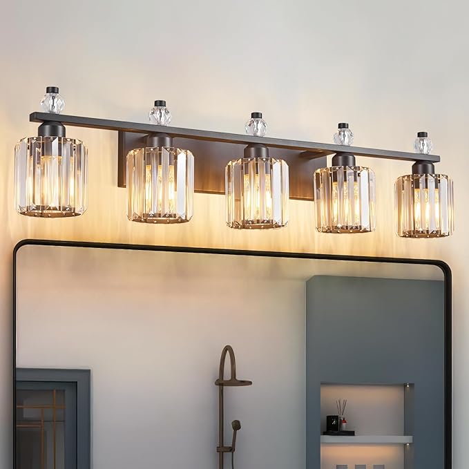 Bathroom Vanity Lights 5-Light Sand Black Modern Crystal Vanity Light Fixtures by FDPBY