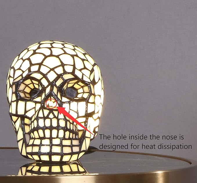 Bieye L10649 Skull Tiffany Style Stained Glass Accent Table Lamp Night Light - Image 5