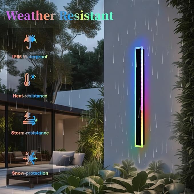 Outdoor Modern Wall Lights for Porch, 2 Pack RGB Long Outdoor LED Wall Lights - Image 3