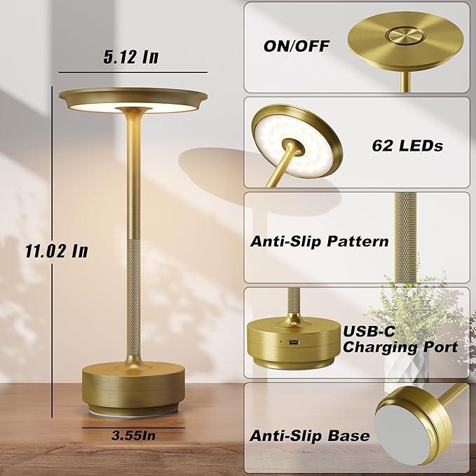 2 Pack Rechargeable Cordless Table Lamps, Portable 5000mAh Battery Table Light - Image 7