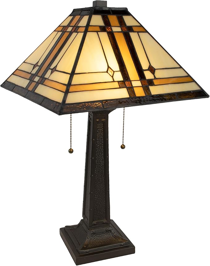 Lavish Home Tiffany-Style Table Lamp – Mission-Design Art Glass Lighting - Image 2
