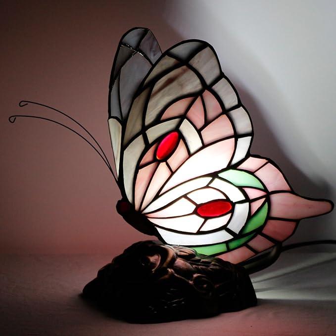Small Tiffany Table lamp Stained Glass Butterfly Desk Lamp 7X5X9.8 Inch Accent - Image 6