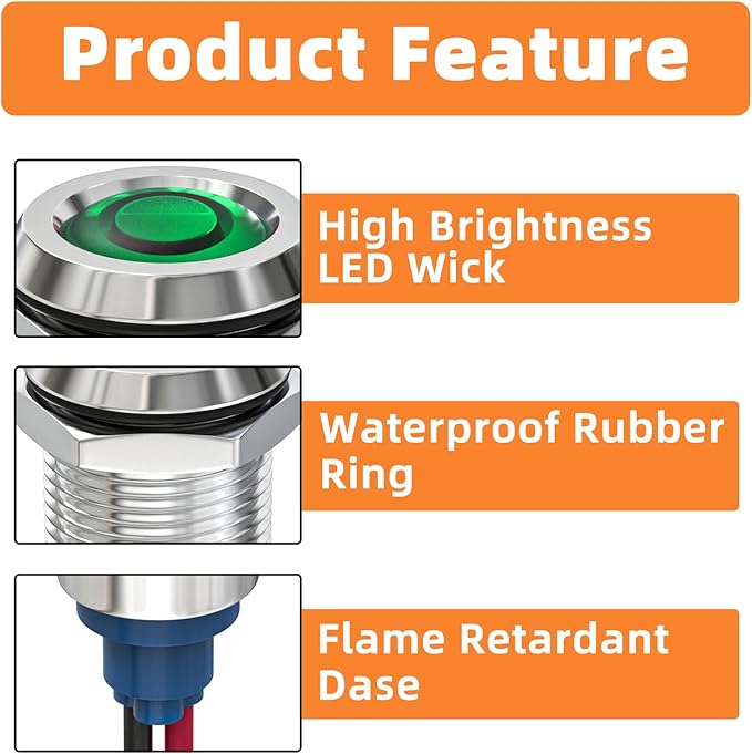 GASHER 5 PCS Energy Saving Indicator Light, LED Light 12V/24V/110V 20mA Panel - Image 4