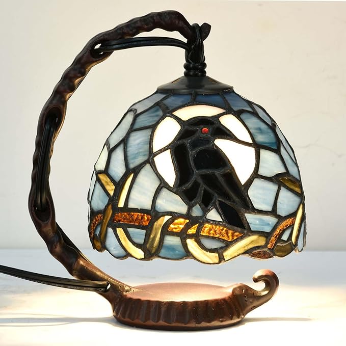 Bieye L12011 Tiffany Style Stained Glass Raven Table Lamp Mini Night Light - Image 4