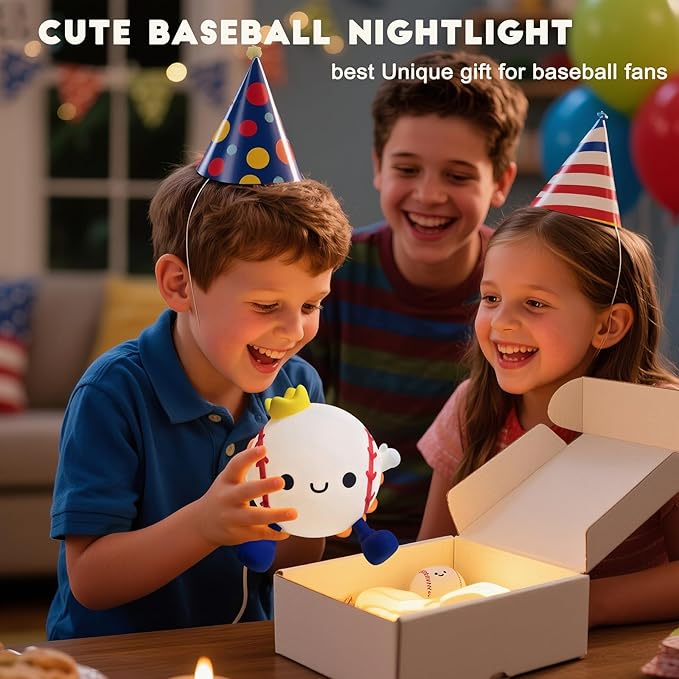 DREAMING MY DREAM Baseball Night Light, Cute Silicone Squishy Novelty LED Night - Image 5