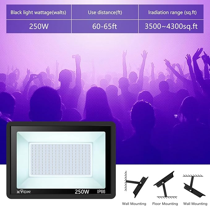 2 Pack 250W LED Flood Black Lights, Outdoor Flood Blacklight Light - Image 7