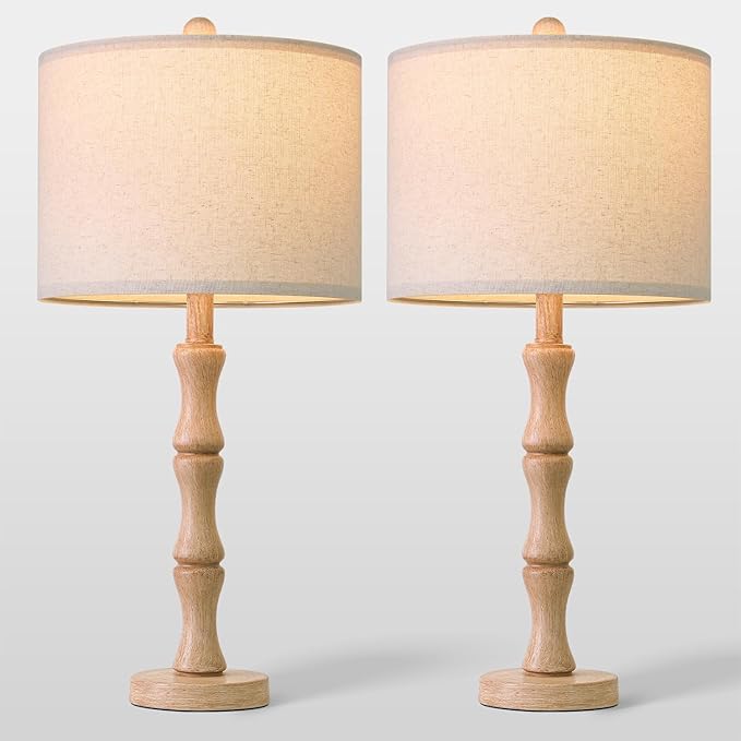BOBOMOMO 25" Farmhouse Table Lamps Set of 2, Rustic Nightstand Lamps - Image 6
