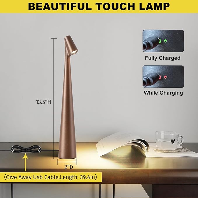 Cordless Small Table Lamps, 3 Levels Brightness Portable Desk Lamp, - Image 6