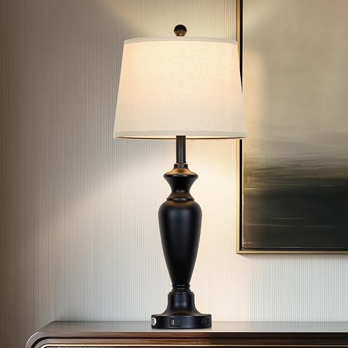 30" Tall Black Table Lamp, 3-Way Dimmable Touch Control Bedside Lamp by Cinyirong