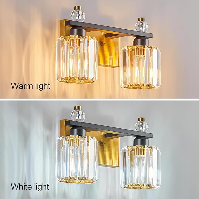 Bathroom Vanity Lights 2-Light Black Gold Modern Crystal Vanity Light Fixtures - Image 2
