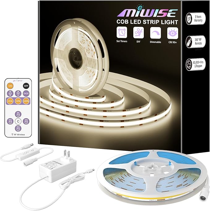 MIWISE COB LED Strip, 4000K Natural White 20ft/6.1m, Dimmable Super Bright 24V by MIWISE