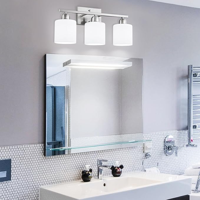Brushed Nickel Bathroom Light Fixture, 3 Light Vanity Lights - Image 8