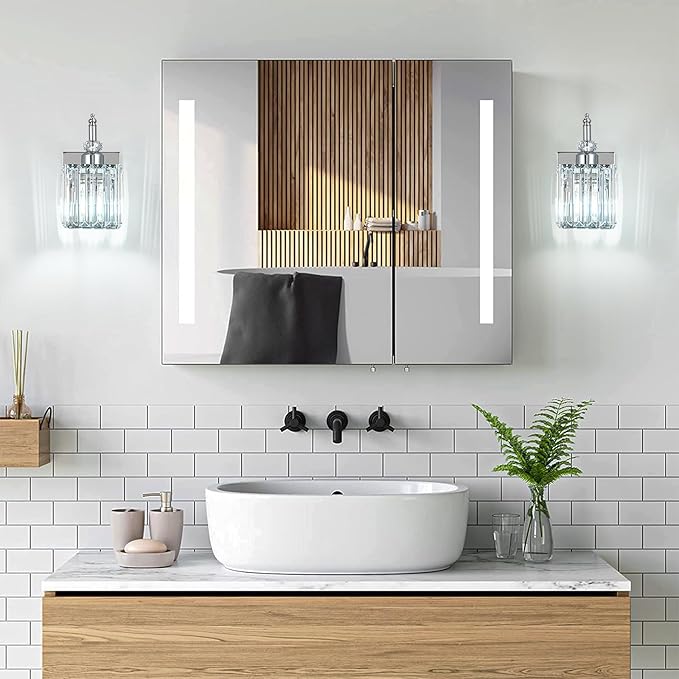 Modern Wall Sconces Set of Two Chrome Wall Sconces Indoor Wall Lamp Crystal - Image 3