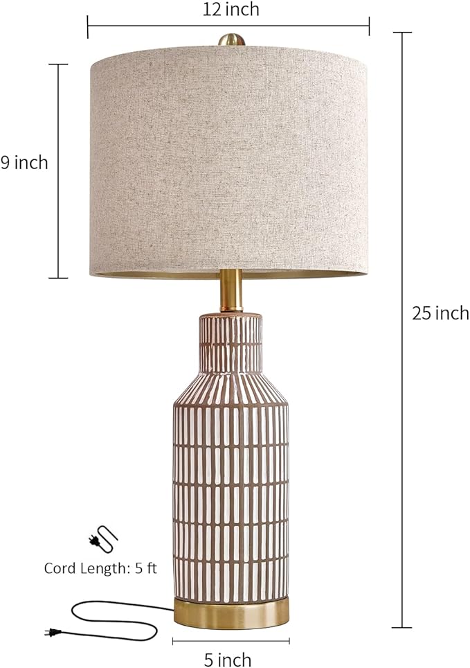 25" Table Lamps Set of 2, Modern Ceramic Bedside Lamps - Image 5