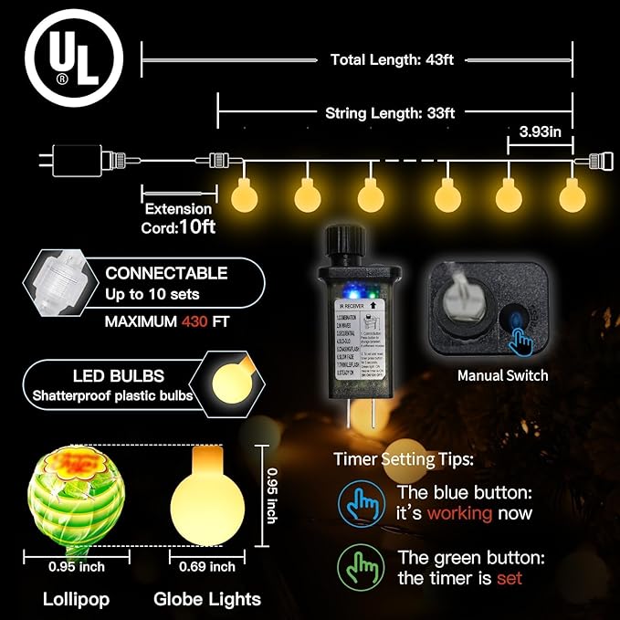 suddus String Lights for Bedroom, 33ft 100 Led Connectable Globe String Lights - Image 4
