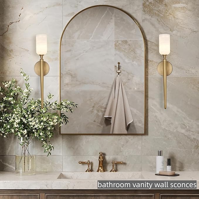 Alabaster Wall Sconce 22in Antique Brass Sconces Wall Lighting, Imported in - Image 4