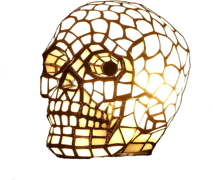 Bieye L10649 Skull Tiffany Style Stained Glass Accent Table Lamp Night Light by Bieye
