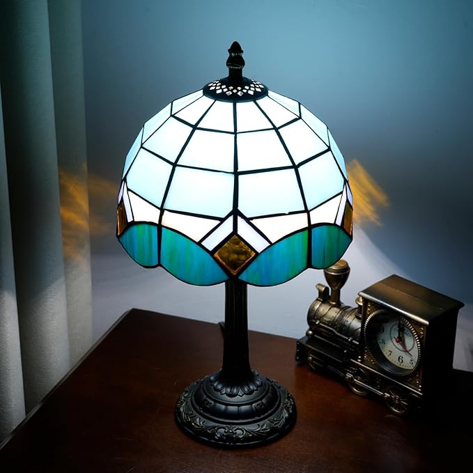 Sky Blue and White Lamp Small Tiffany Lamps Bedside Nightstand - Image 2