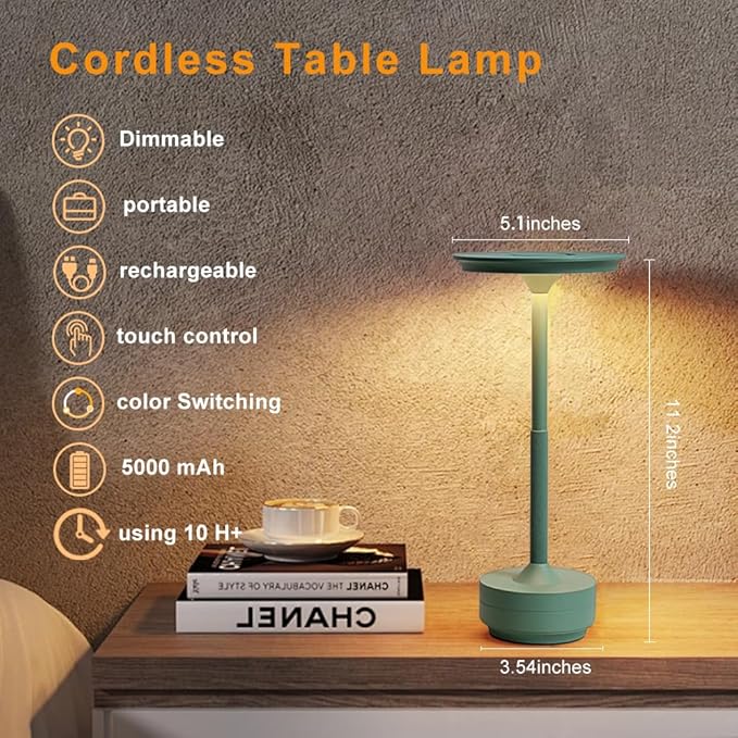EJQ Cordless Table Lamp Set of 2, Rechargeable Portable LED Bedside Touch Lamp - Image 3