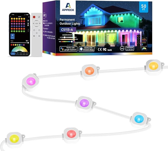 APPECK Permanent Outdoor Lights 50ft, RGBW Eaves Light by APPECK