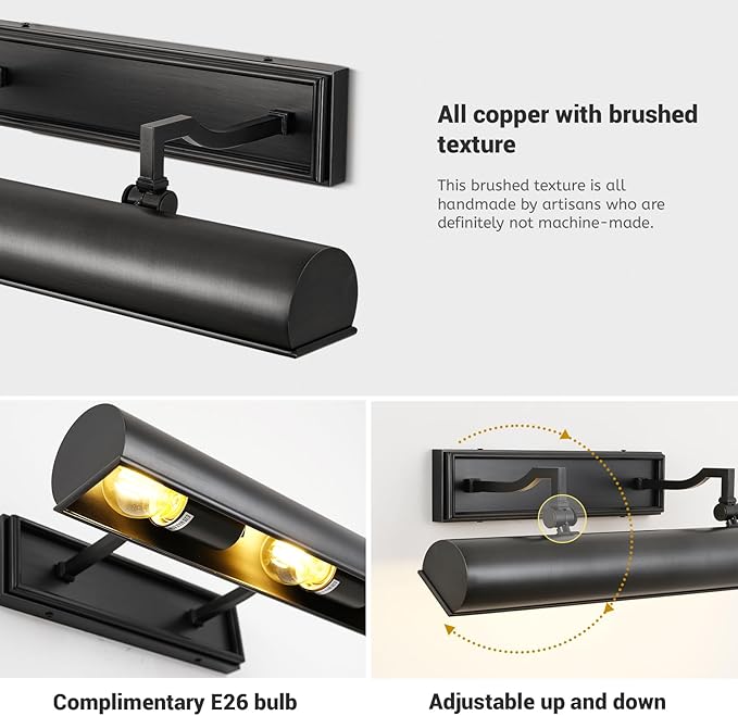 Picture Light for Wall 18" Black Picture Lights Hardwired 3-Light Bronze - Image 3