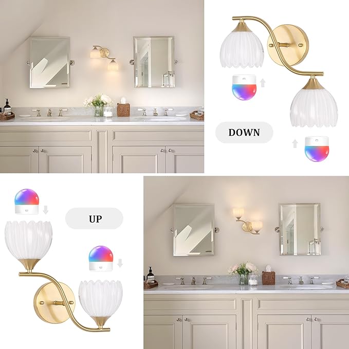 Battery Operated Wall Sconce, 2-Lights Vinatge Brass Wall Lighting - Image 9