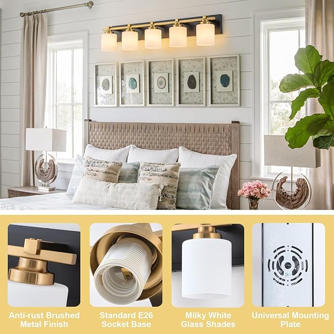5 Light Modern Bathroom Light Fixtures Over Mirror, E26 Socket - Image 3