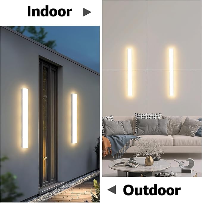 2 Pack 24inch Long Outdoor White Wall Lights 20W 3000K Modern Porch Lights - Image 2