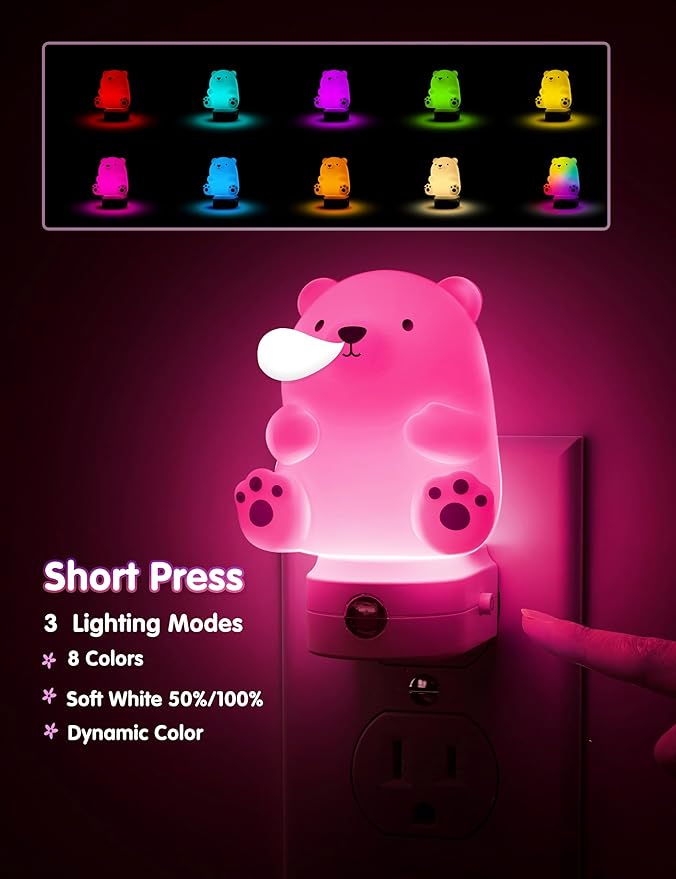 L LOHAS LED Night Light for Kids, 3D Cute Bear Night Light Plug in, Dusk to - Image 3