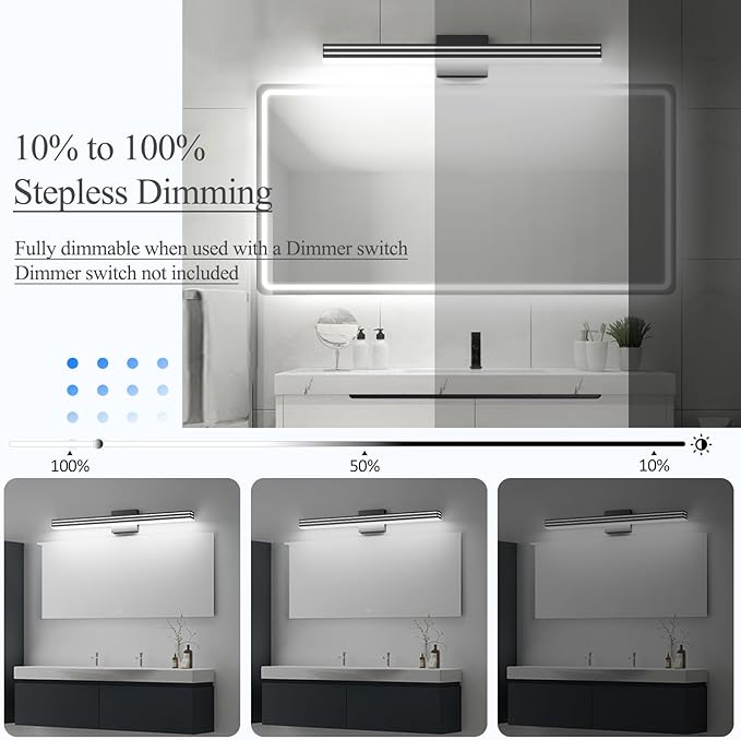 Ralbay Modern Black Bathroom Light Fixtures 5 Color Temperature Dimmable - Image 3