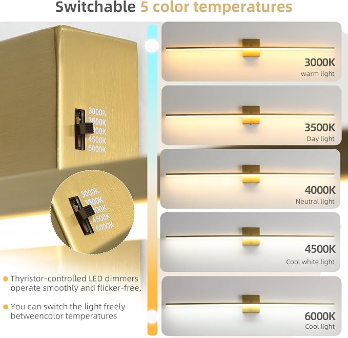 Brushed Gold Vanity Light 40 Inch Modern Bathroom Light Fixtures 23W Wall - Image 4