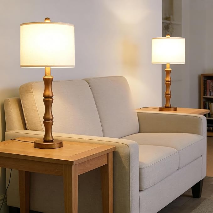 BOBOMOMO 25" Vintage Nightstand Lamps Set of 2, Farmhouse Table Lamps - Image 7